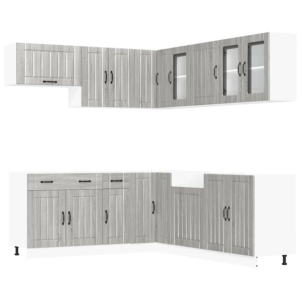 vidaXL Kitchen Cabinet Set Grey sonoma Engineered wood and glass Large