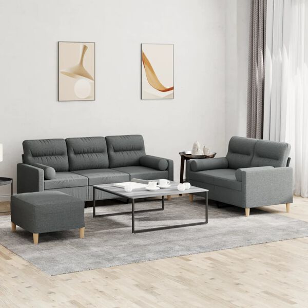 vidaXL Sofa Set Dark Grey Fabric (100% polyester), Metal, Plywood, Foam