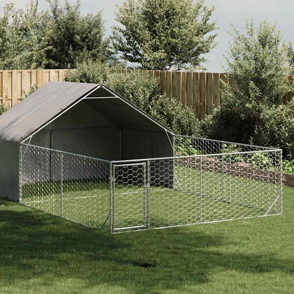 vidaXL Outdoor Dog Kennel Galvanized steel Large Outdoor Dog Kennel