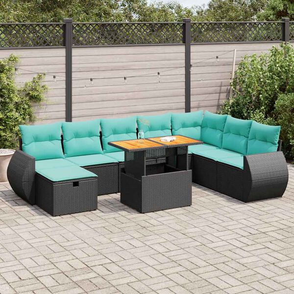 vidaXL 9 Piece Patio Sofa Set with Cushions Brown Poly Rattan Acacia