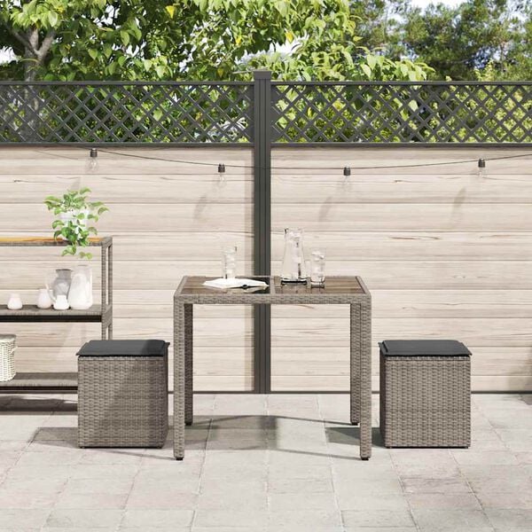 vidaXL Patio Stools with Cushions 2 pcs Grey 15.7x15.7x16.9" Poly Rattan