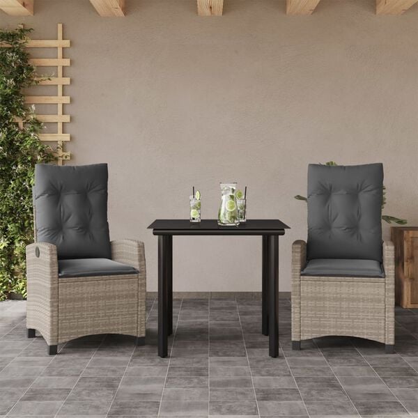 vidaXL 3 Piece Patio Dining Set with Cushions Light Grey Poly Rattan