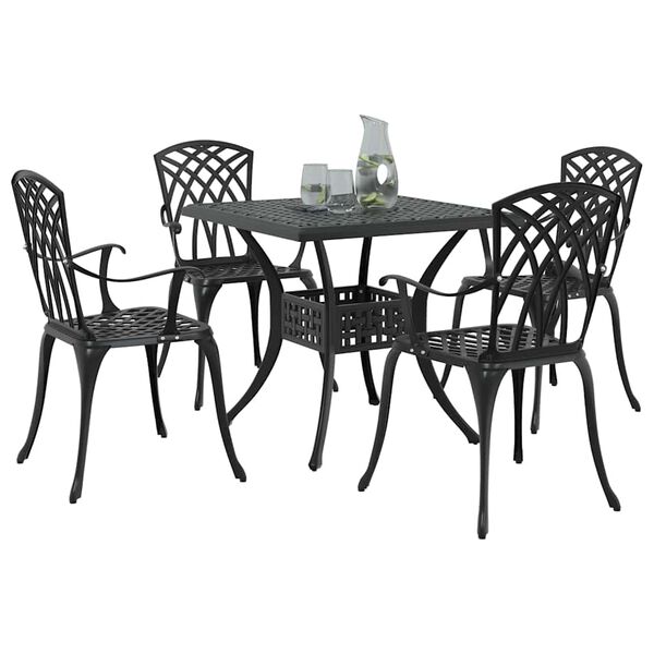 vidaXL Garden Table Set 5 pcs Black Cast Aluminium