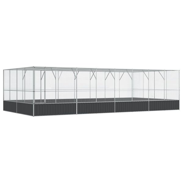 vidaXL Aviary Silver and Charcoal Galvanized Steel Large Aviary