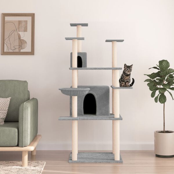 vidaXL Cat Tree Light Grey Engineered wood, plush, sisal Large Durable
