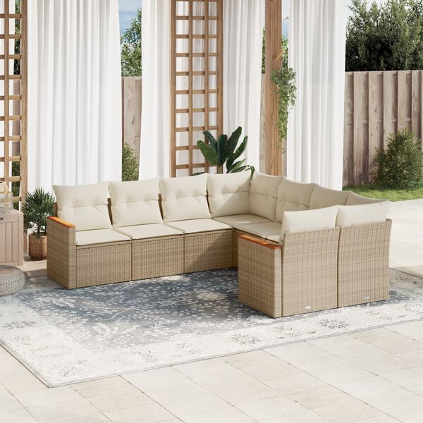 vidaXL Garden Sofa Set Beige PE Rattan 8 Piece Set Removable Covers