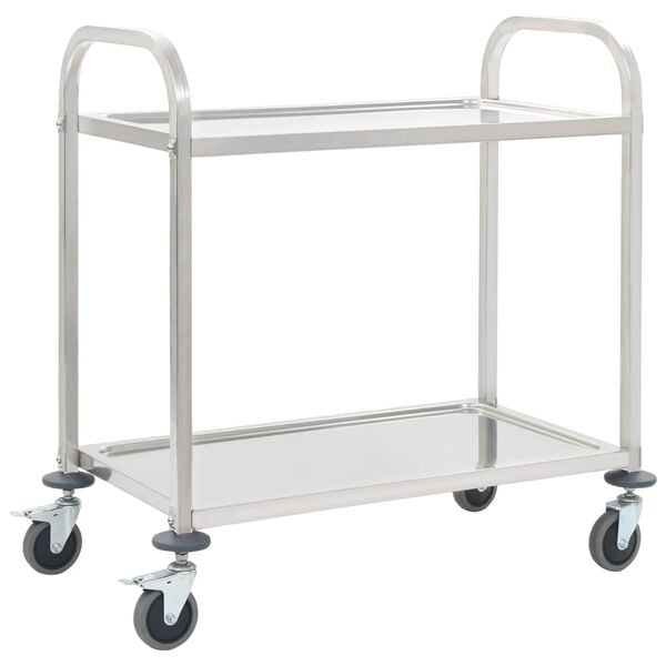 vidaXL 2-Tier Kitchen Trolley 38"x21.7"x35.4" Stainless Steel