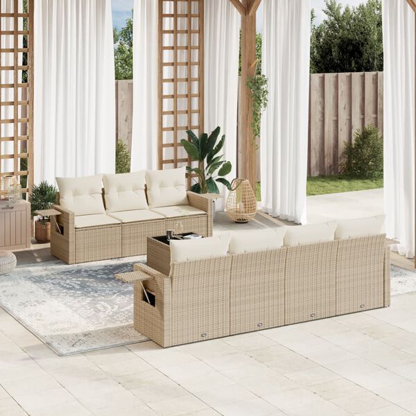 vidaXL Garden Sofa Set Beige, Cream white PE rattan Large Foldable