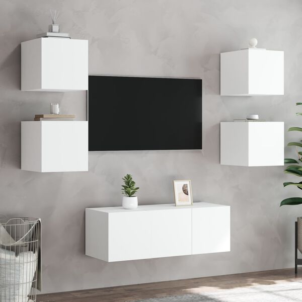 vidaXL TV Wall Unit White Engineered wood Medium TV Wall Unit