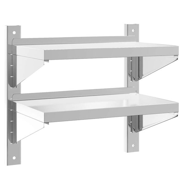 vidaXL Wall Shelf Silver Stainless Steel 2-Tier Wall Shelf Rectangular