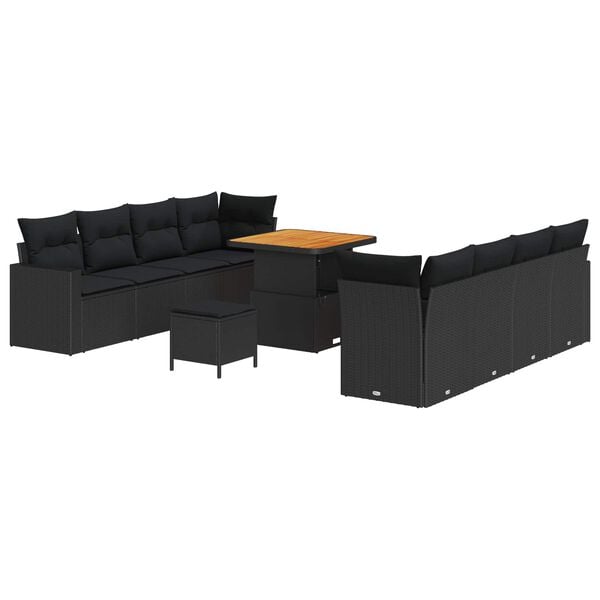 vidaXL Garden Sofa Set with Cushion with Storage Manual 11 pcs Black