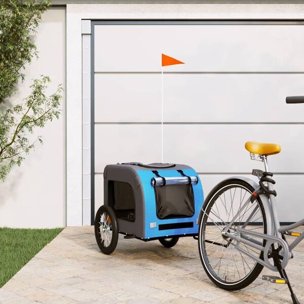 vidaXL Pet Bike Trailer Blue and Grey Oxford fabric, Iron, PVC Small