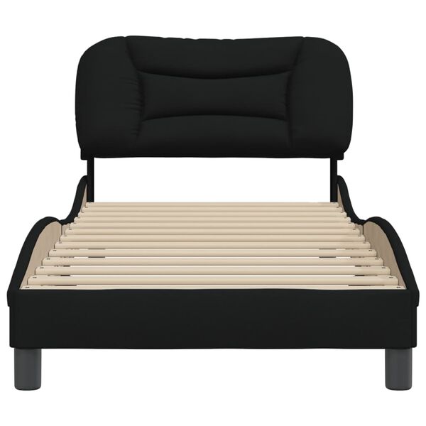 vidaXL Bed Frame Black Polyester Twin Bed Frame Waveform Modern