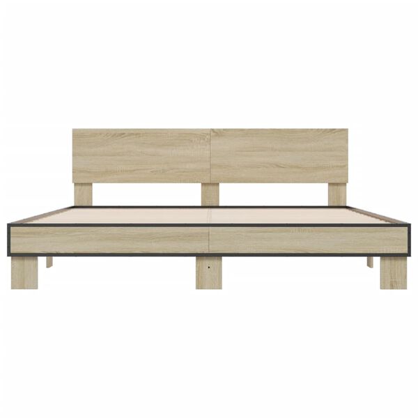 vidaXL Bed Frame Sonoma oak Engineered wood, metal, plywood slats