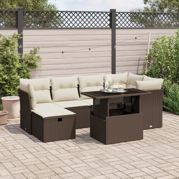 vidaXL Garden Sofa Set Brown PE rattan Large Adjustable Armrests