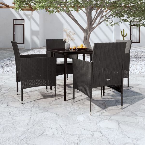 vidaXL Garden Dining Set Black PE rattan 5 Piece Set Garden Dining Set