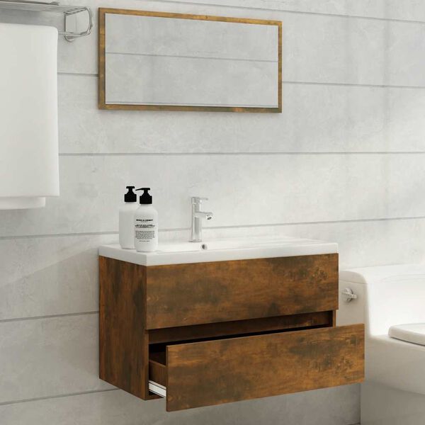 vidaXL Bathroom Furniture Set Smoked oak Engineered wood Medium