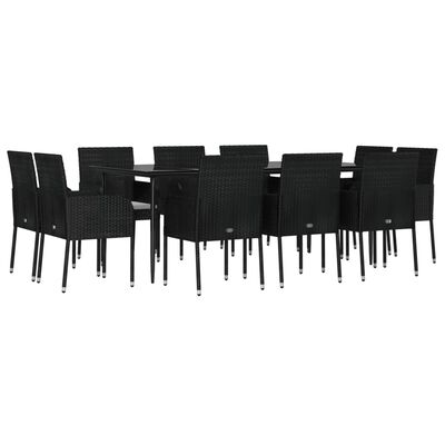 vidaXL 11 Piece Patio Dining Set with Cushions Black Poly Rattan