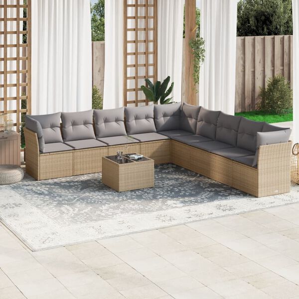 vidaXL Garden Sofa Set Beige PE rattan 10 Piece Set Adjustable Feet