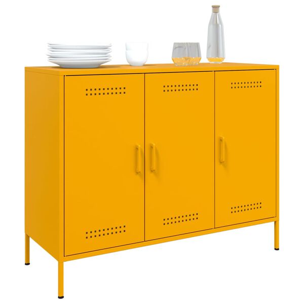 vidaXL Sideboard Mustard Yellow Cold-Rolled Steel 39.6x15.4x31.1 in