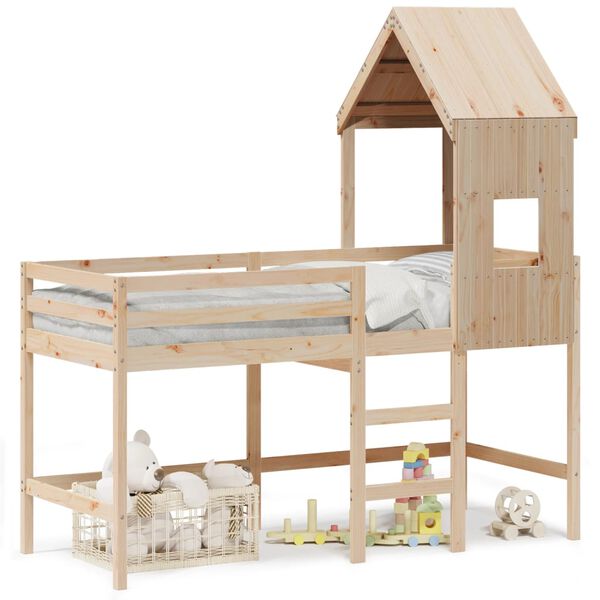 vidaXL Loft Bed Natural Wood Solid Pine Wood Twin Loft Bed Rectangular