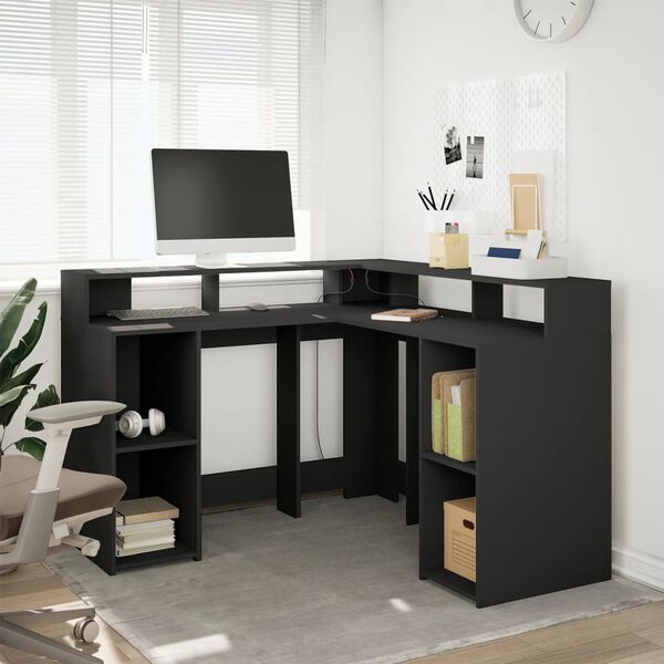 vidaXL Desk Black Engineered wood Large Desk Modern Computer Desk