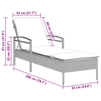 Dimensioned diagram of a single outdoor chaise lounge with measurements