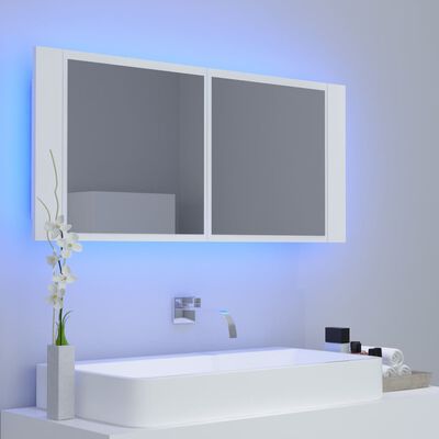 vidaXL LED Bathroom Mirror Cabinet White 39.4"x4.7"x17.7" Acrylic