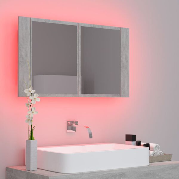 vidaXL LED Mirror Cabinet Concrete Grey Engineered Wood, Acrylic