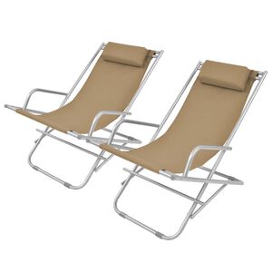 vidaXL Sun Lounger Set of 2 Taupe Powder-coated steel frame, PVC seat