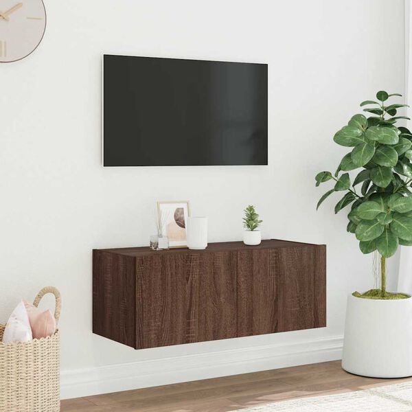 vidaXL TV Wall Cabinet Brown oak Engineered wood Medium TV Wall Cabinet