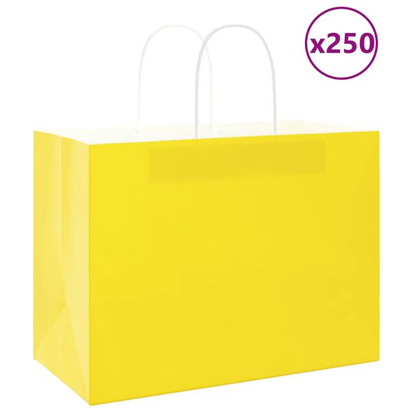 vidaXL Paper Bags 250 pcs with Handles Yellow 12.6x6.7x9.8"