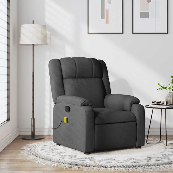 vidaXL Massage Recliner Chair Dark Grey Polyester, Metal, Foam, Plywood