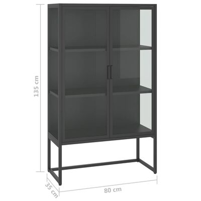 vidaXL Highboard Anthracite 31.5"x13.8"x53.1" Steel and Tempered Glass