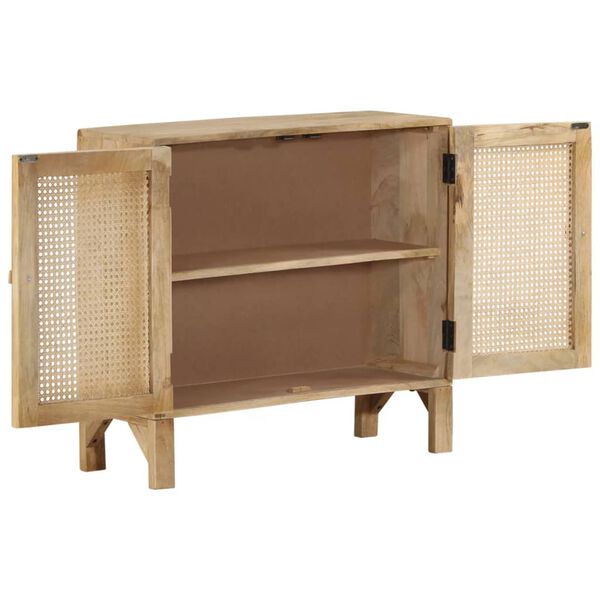 vidaXL Sideboard 31.5"x11.8"x28.7" Solid Mango Wood and Natural Cane