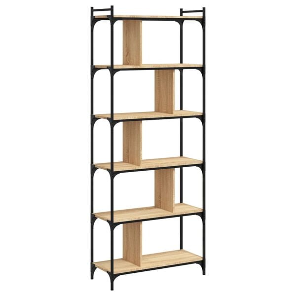 vidaXL Bookcase Sonoma Oak Engineered wood, Metal 6-Tier Tall