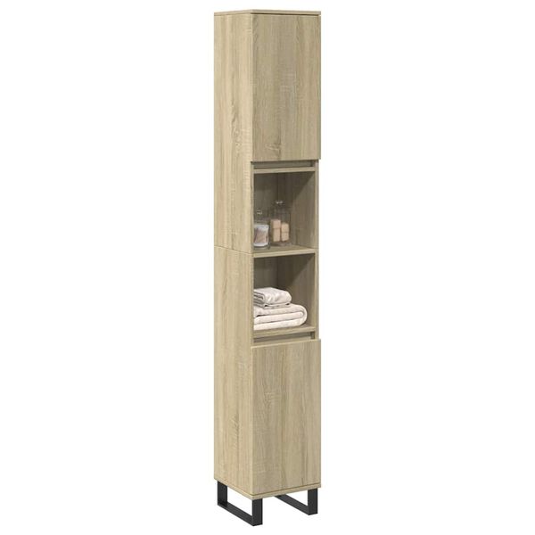 vidaXL Bathroom Cabinet Sonoma Oak Engineered Wood, Iron Tall and Slim
