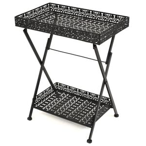 vidaXL Table Black Metal 22.8x13.8x28.3 in Foldable Tea Table