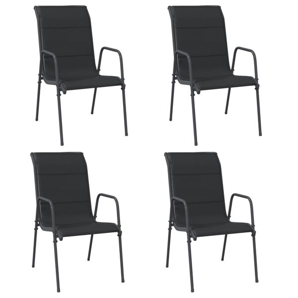 vidaXL Garden Chair Set of 4 Black and Anthracite Powder-Coated Steel