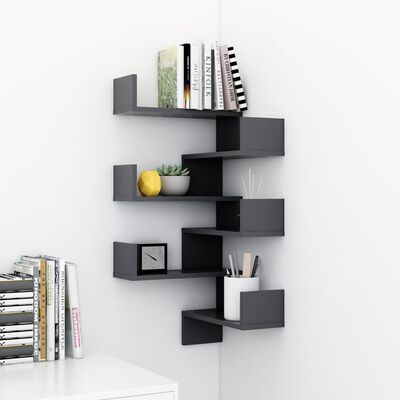vidaXL Wall Corner Shelves 2 pcs Gray 15.7"x15.7"x19.7" Engineered Wood
