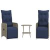 vidaXL Reclining Patio Chairs 2 pcs with Table Gray Poly Rattan