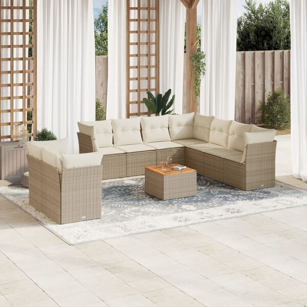 vidaXL Garden Sofa Set Beige PE rattan 11 Piece Modular