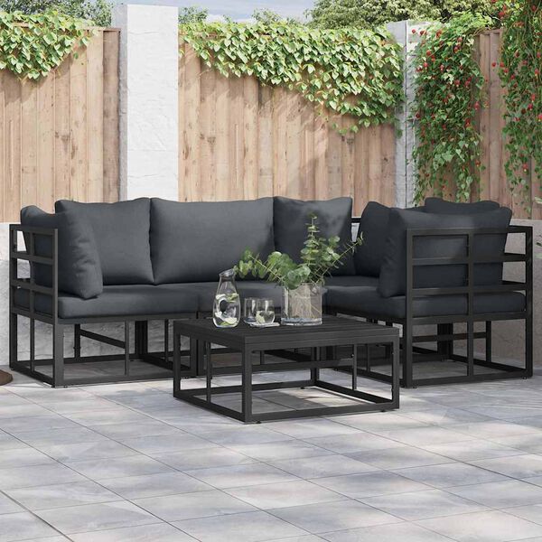 vidaXL Garden Sofa Set with Cushion 5 pcs Black Aluminium