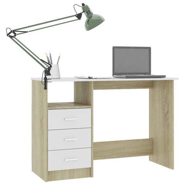vidaXL Desk White and Sonoma Oak Engineered wood