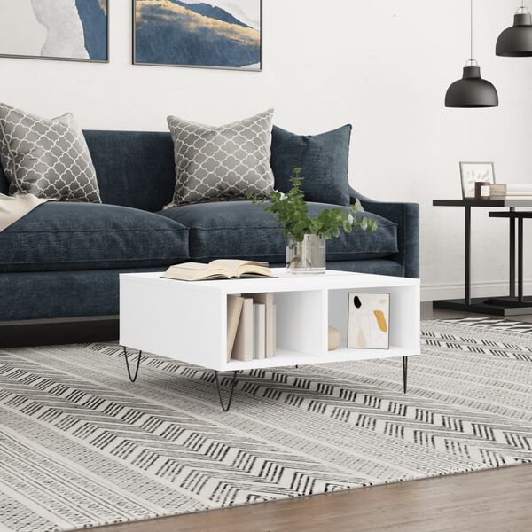vidaXL Coffee Table White Engineered wood, iron 23.6x23.6 in