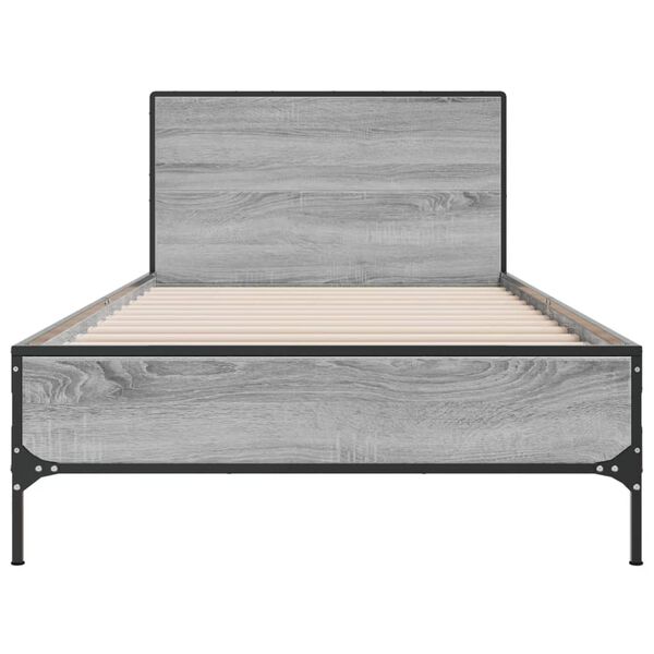 vidaXL Bed Frame Grey Sonoma Engineered Wood, Metal Small Single Durable