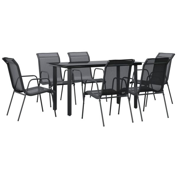 vidaXL Garden Dining Set Black, Anthracite Steel, Textilene, Tempered Glass
