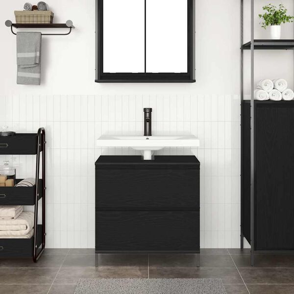 vidaXL Bathroom Sink Cabinet Black Oak Engineered Wood, Steel Medium