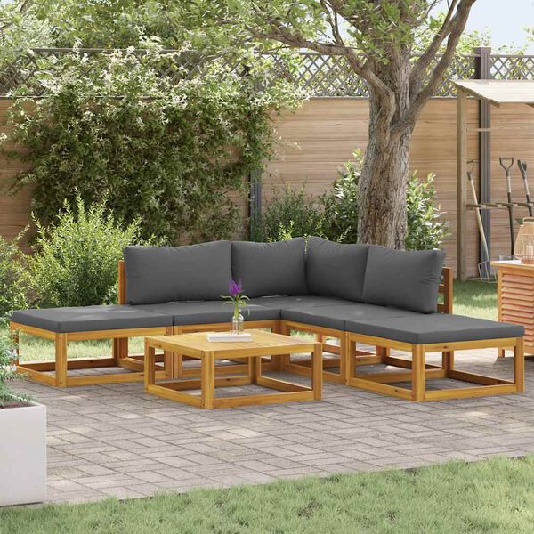 vidaXL Garden Lounge Set Natural wood + Dark grey (cushions)