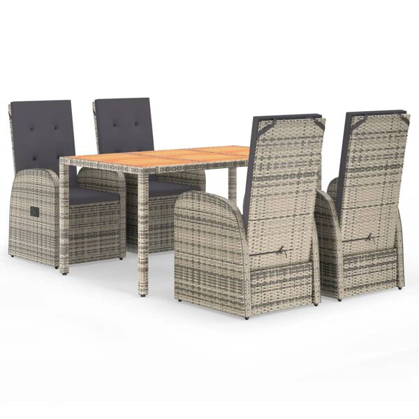vidaXL Garden Dining Set Grey PE rattan Adjustable Armrests
